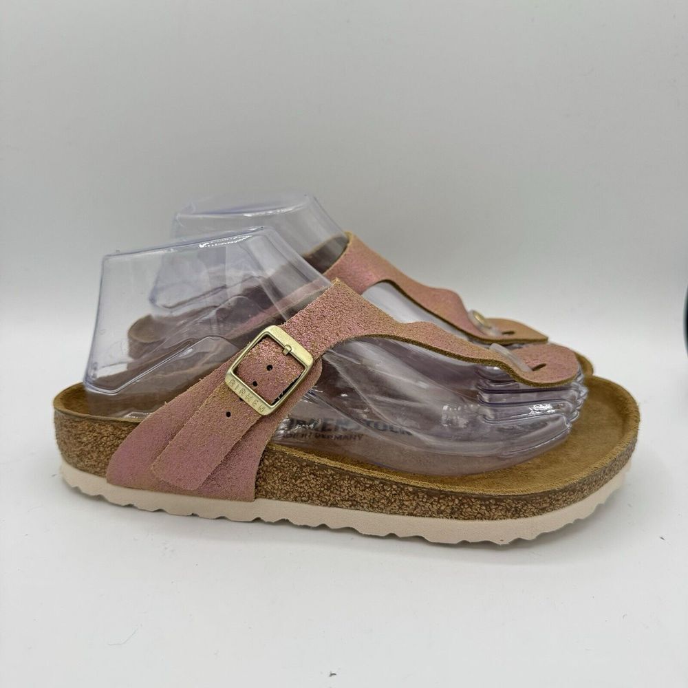 New Birkenstock Gizeh Sandals Washed Metallic Pink Leather Size US 6 Regular Fit - Picture 2 of 8